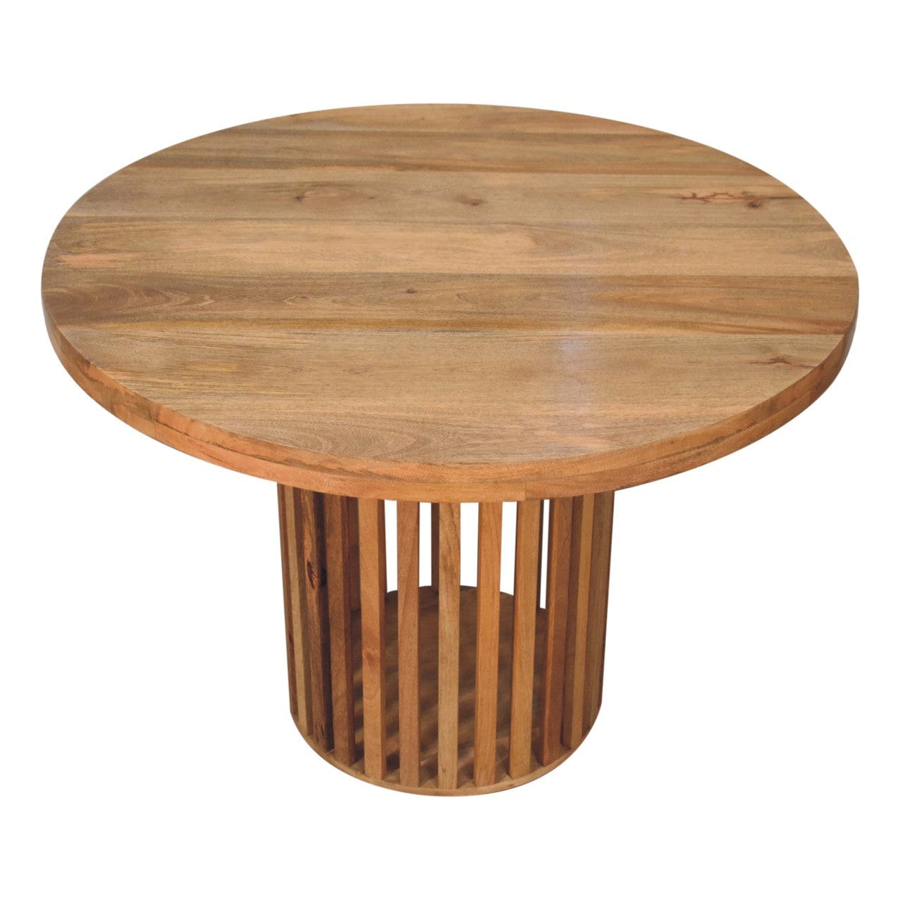 Ariella Round Dining Table - Solid Mango Wood Kitchen Table - product view 3 showing handcrafted solid mango wood dining...