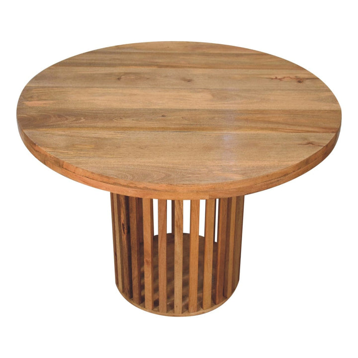 Ariella Round Dining Table - Solid Mango Wood Kitchen Table - product view 3 showing handcrafted solid mango wood dining...