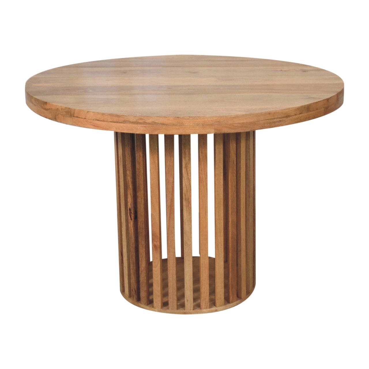 Ariella Round Dining Table - Solid Mango Wood Kitchen Table - product view 2 showing handcrafted solid mango wood dining...
