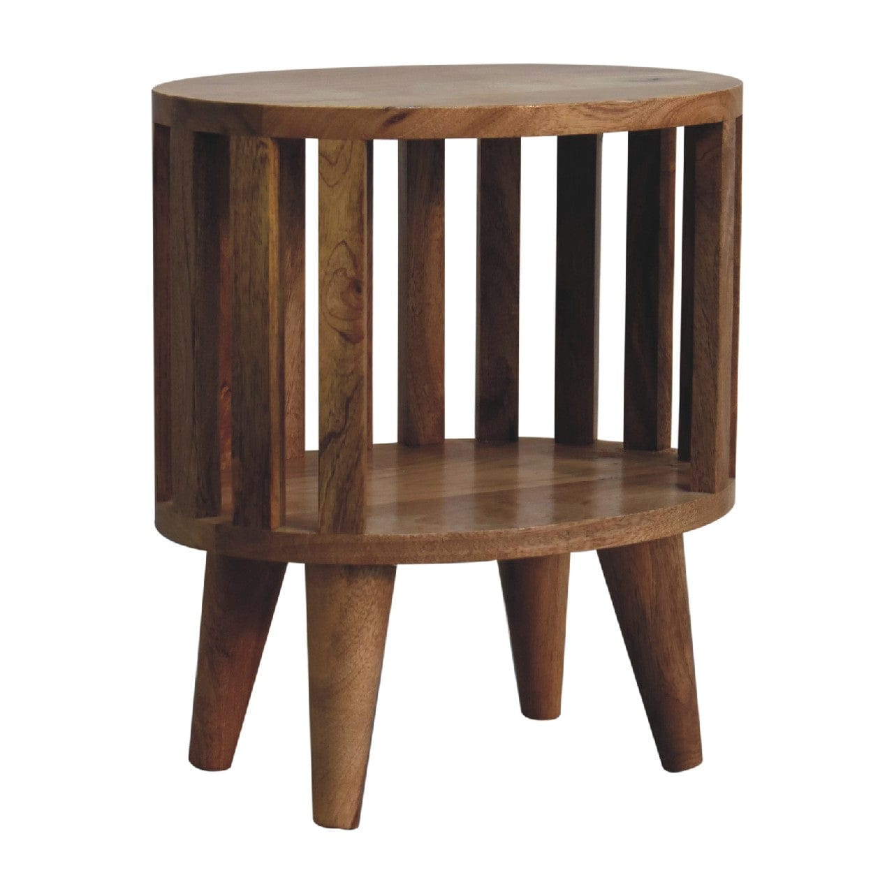 Ariella Single Shelf Nightstand - Solid Mango Wood Bedside Table for Bedroom - product view 4 showing handcrafted solid...