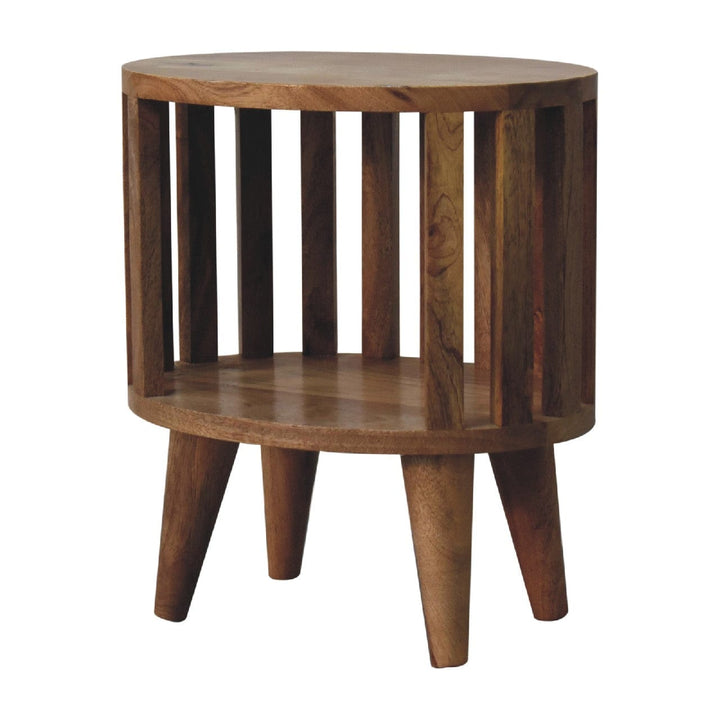 Ariella Single Shelf Nightstand - Solid Mango Wood Bedside Table for Bedroom - product view 3 showing handcrafted solid...
