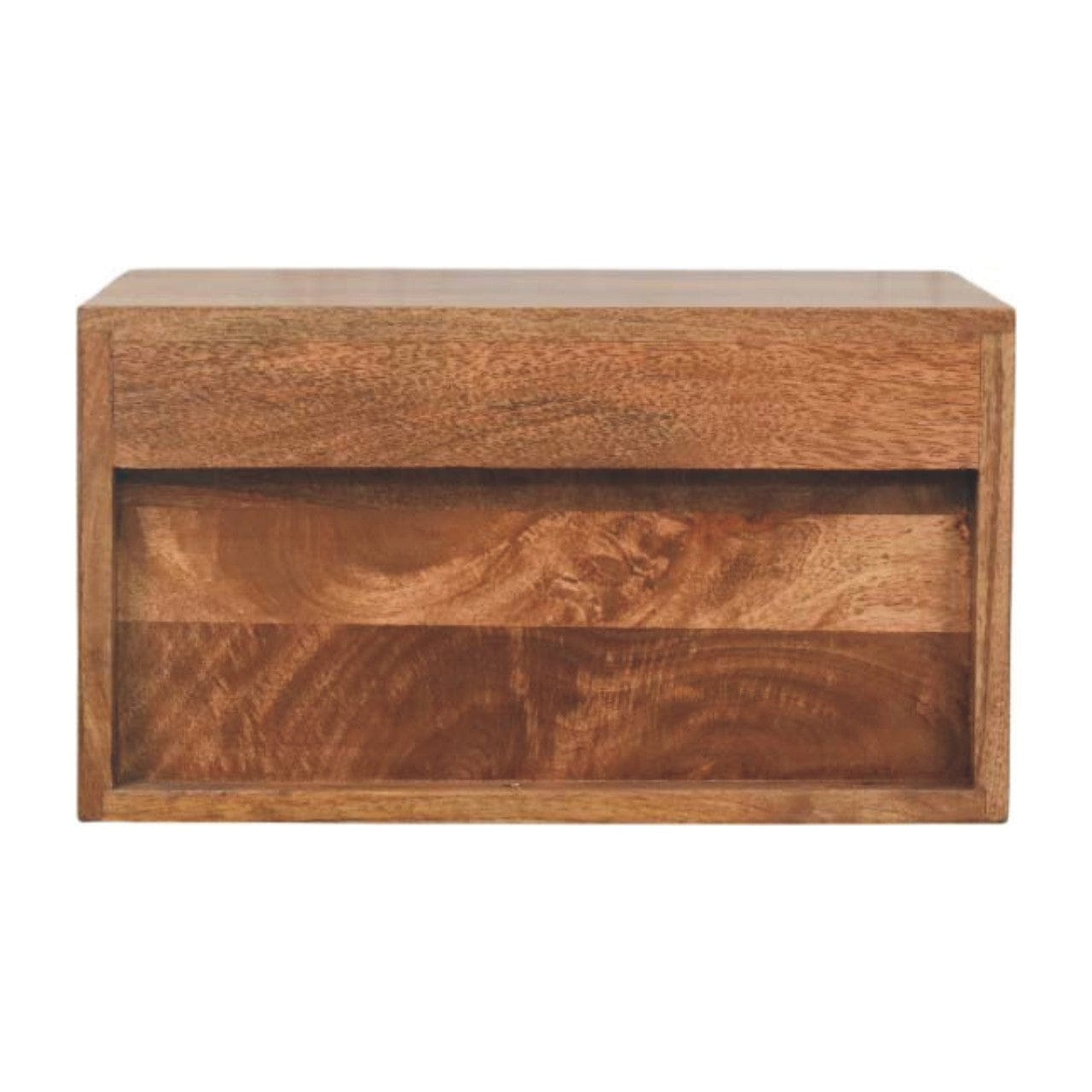 Arno Floating Nightstand - Solid Mango Wood Bedside Table for Bedroom - product view 9 showing handcrafted solid mango...