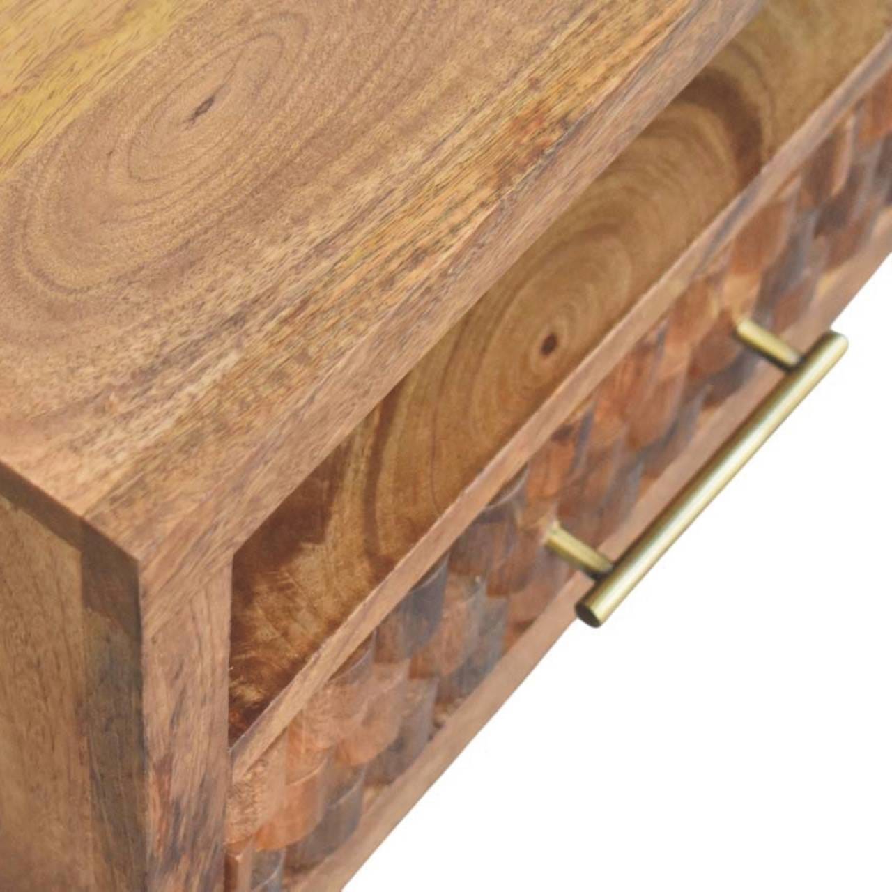 Arno Floating Nightstand - Solid Mango Wood Bedside Table for Bedroom - product view 6 showing handcrafted solid mango...