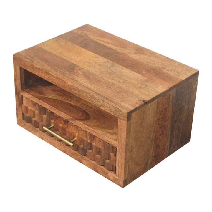 Arno Floating Nightstand - Solid Mango Wood Bedside Table for Bedroom - product view 5 showing handcrafted solid mango...
