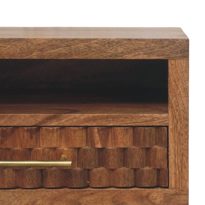 Arno Floating Nightstand - Solid Mango Wood Bedside Table for Bedroom - product view 4 showing handcrafted solid mango...