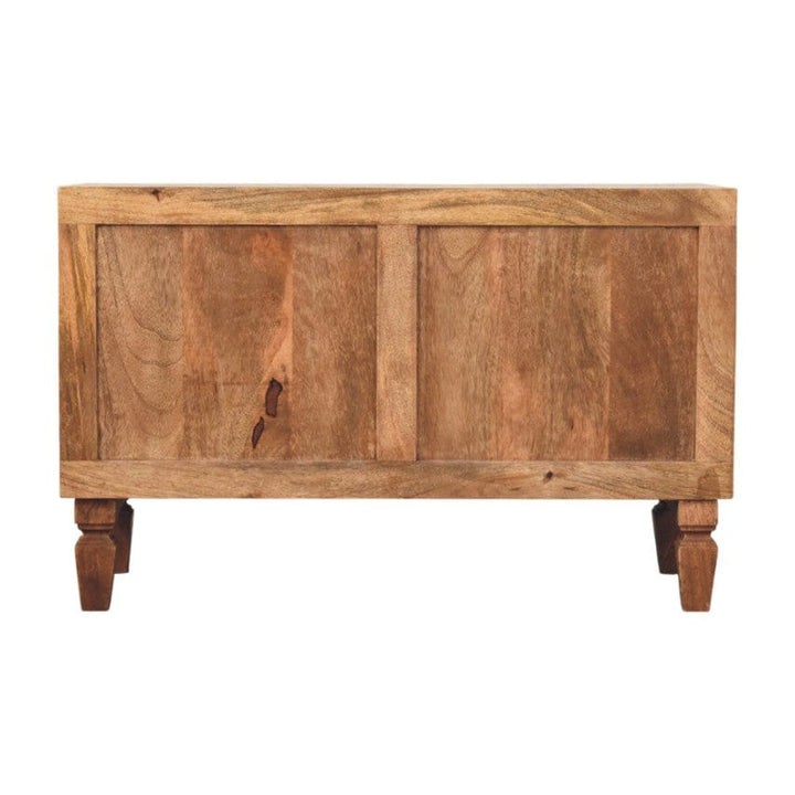 Arno Shoe Storage Unit in Golden Teak in Solid Mango Wood - product view 9 showing handcrafted solid mango wood furniture