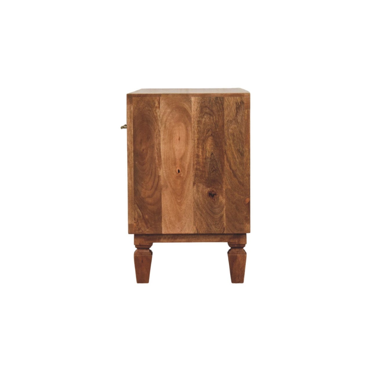 Arno Shoe Storage Unit in Golden Teak in Solid Mango Wood - product view 8 showing handcrafted solid mango wood furniture