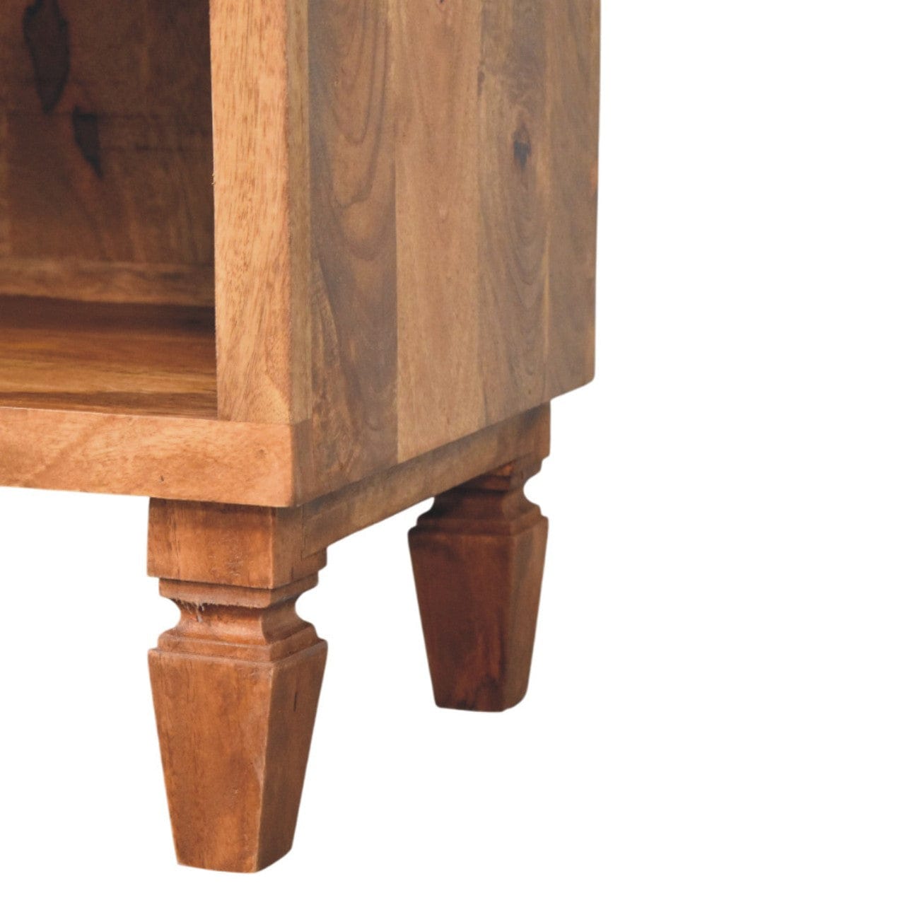 Arno Shoe Storage Unit in Golden Teak in Solid Mango Wood - product view 7 showing handcrafted solid mango wood furniture