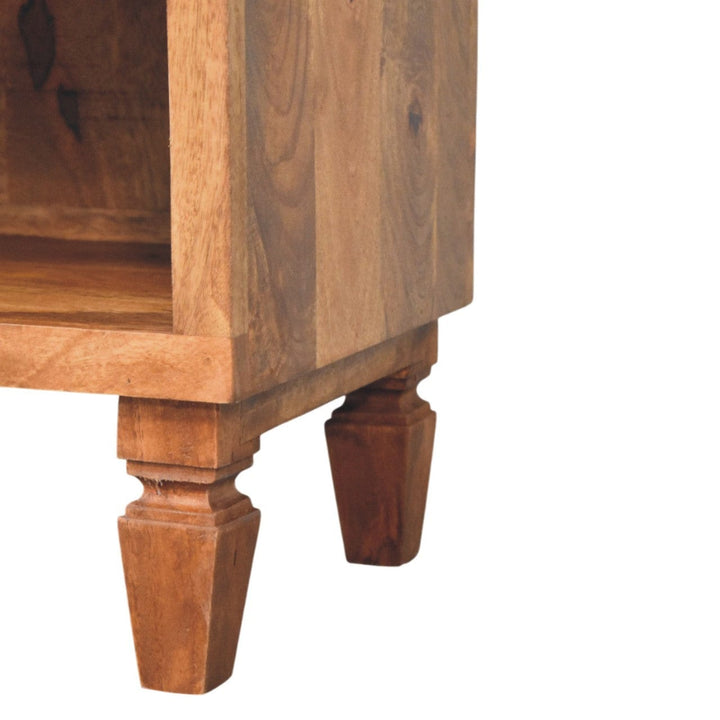 Arno Shoe Storage Unit in Golden Teak in Solid Mango Wood - product view 7 showing handcrafted solid mango wood furniture