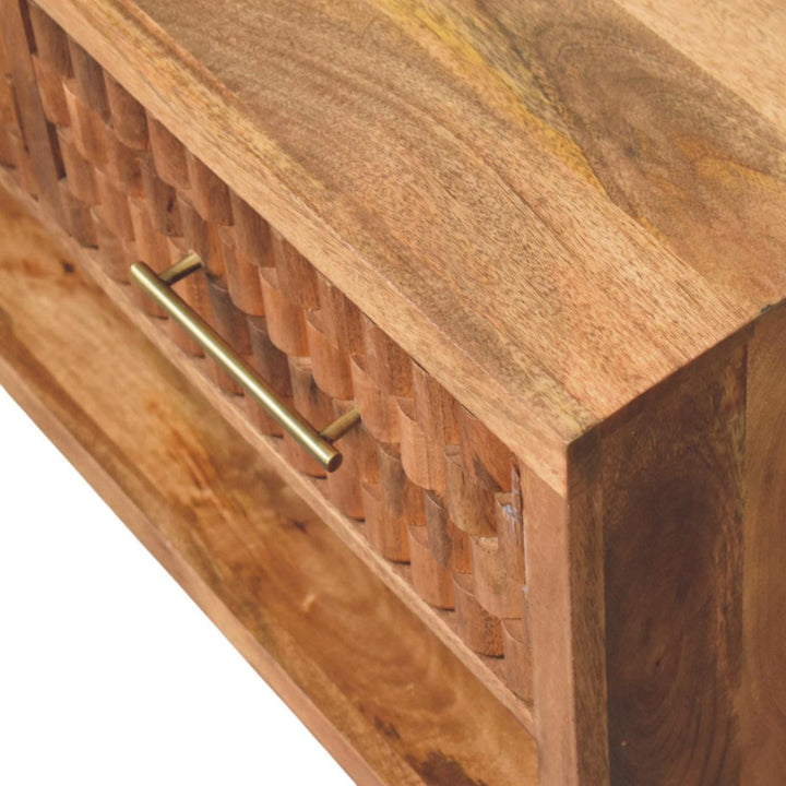 Arno Shoe Storage Unit in Golden Teak in Solid Mango Wood - product view 5 showing handcrafted solid mango wood furniture