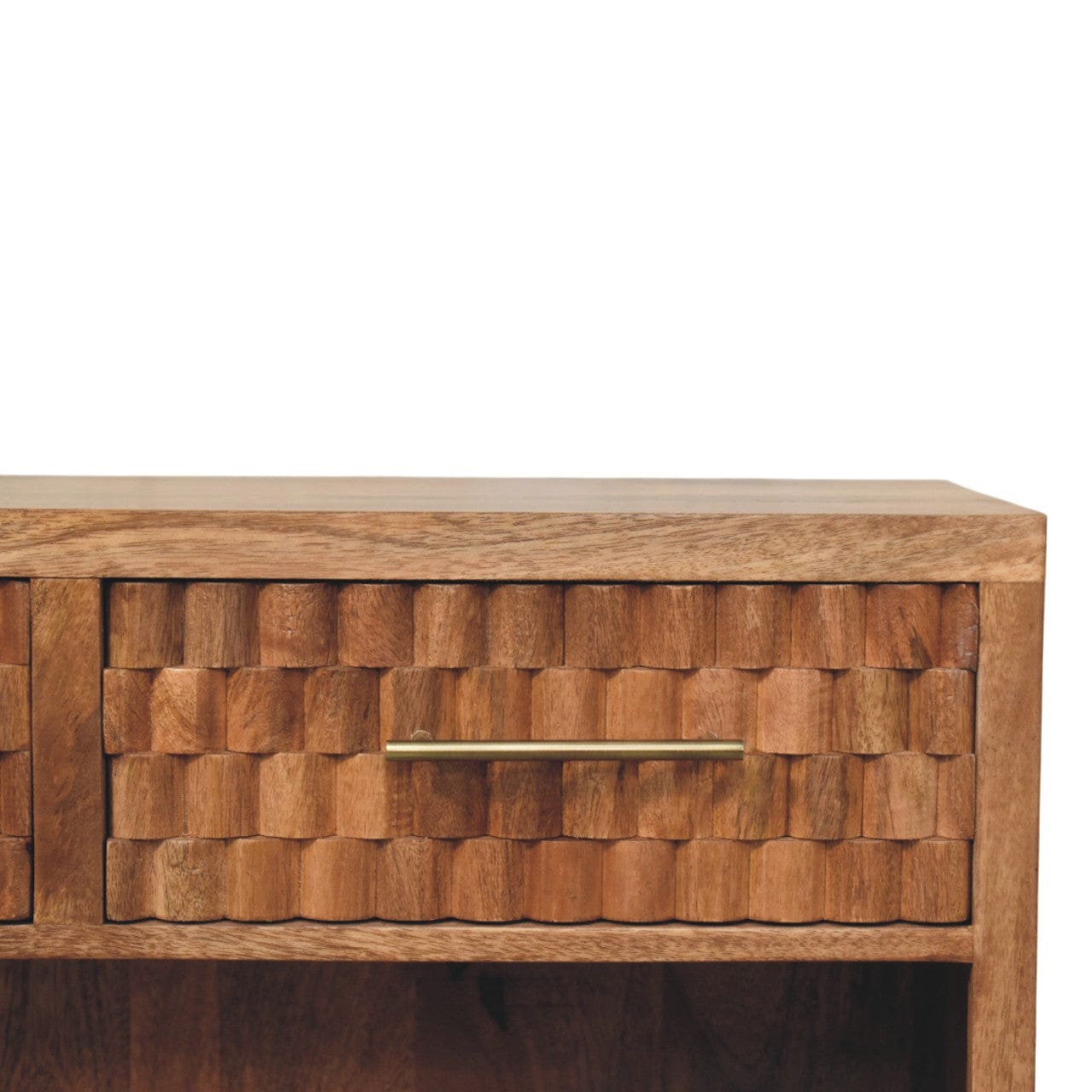 Arno Shoe Storage Unit in Golden Teak in Solid Mango Wood - product view 4 showing handcrafted solid mango wood furniture