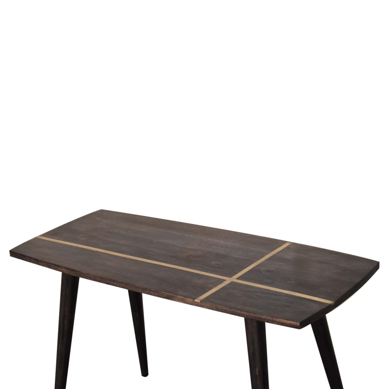 Ash Black Brass Inlay Coffee Table - Solid Mango Wood Center Table for Living Room - product view 7 showing handcrafted...