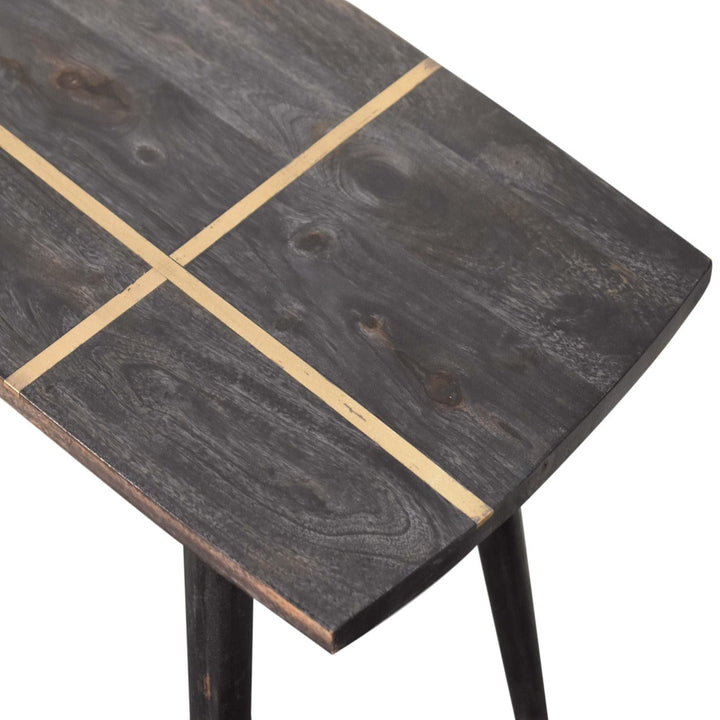 Ash Black Brass Inlay Coffee Table - Solid Mango Wood Center Table for Living Room - product view 4 showing handcrafted...