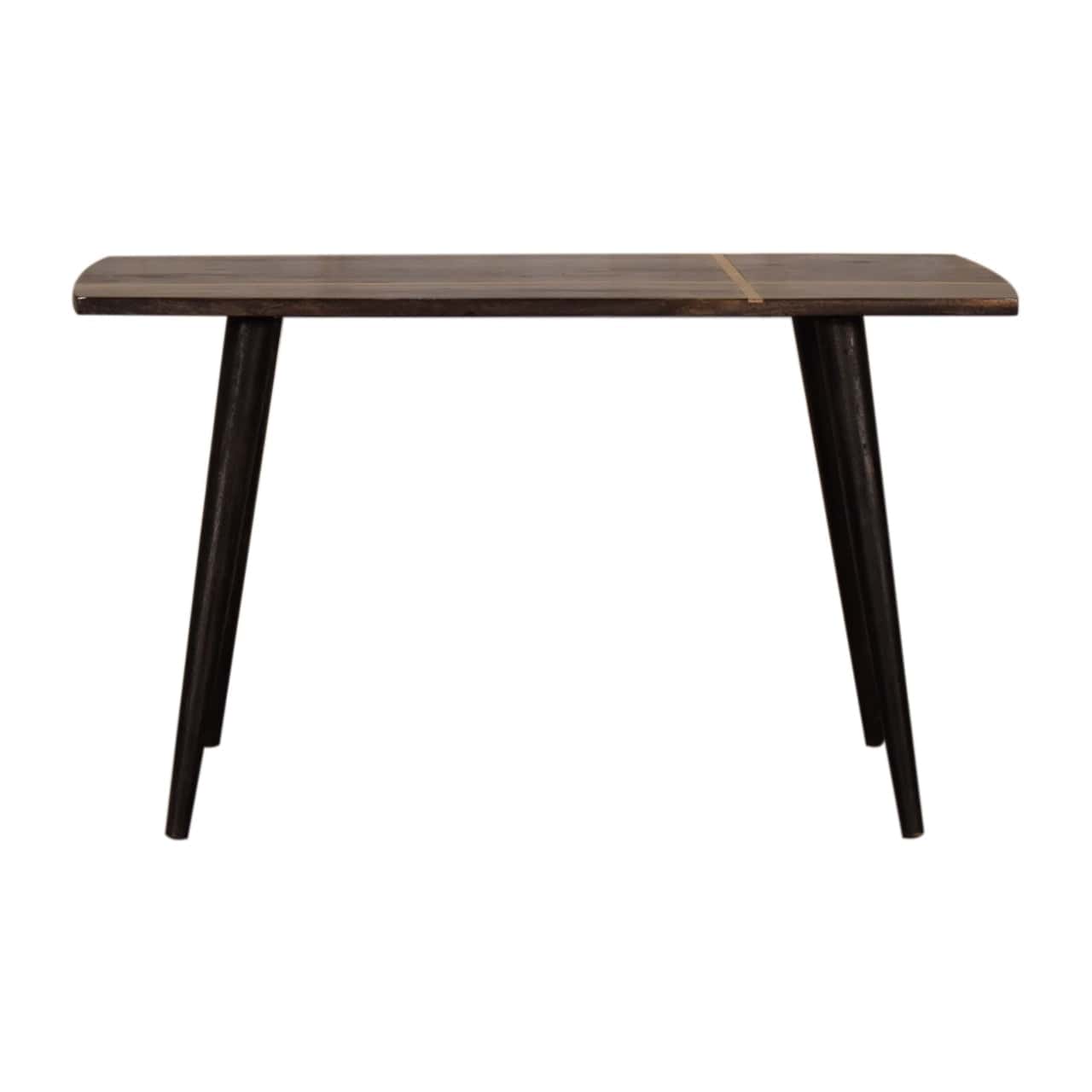 Ash Black Brass Inlay Coffee Table - Solid Mango Wood Center Table for Living Room - main view showing handcrafted solid...