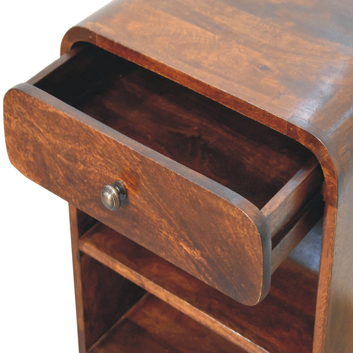 Aspen Open Nightstand - Solid Mango Wood Bedside Table for Bedroom - product view 7 showing handcrafted solid mango wood...