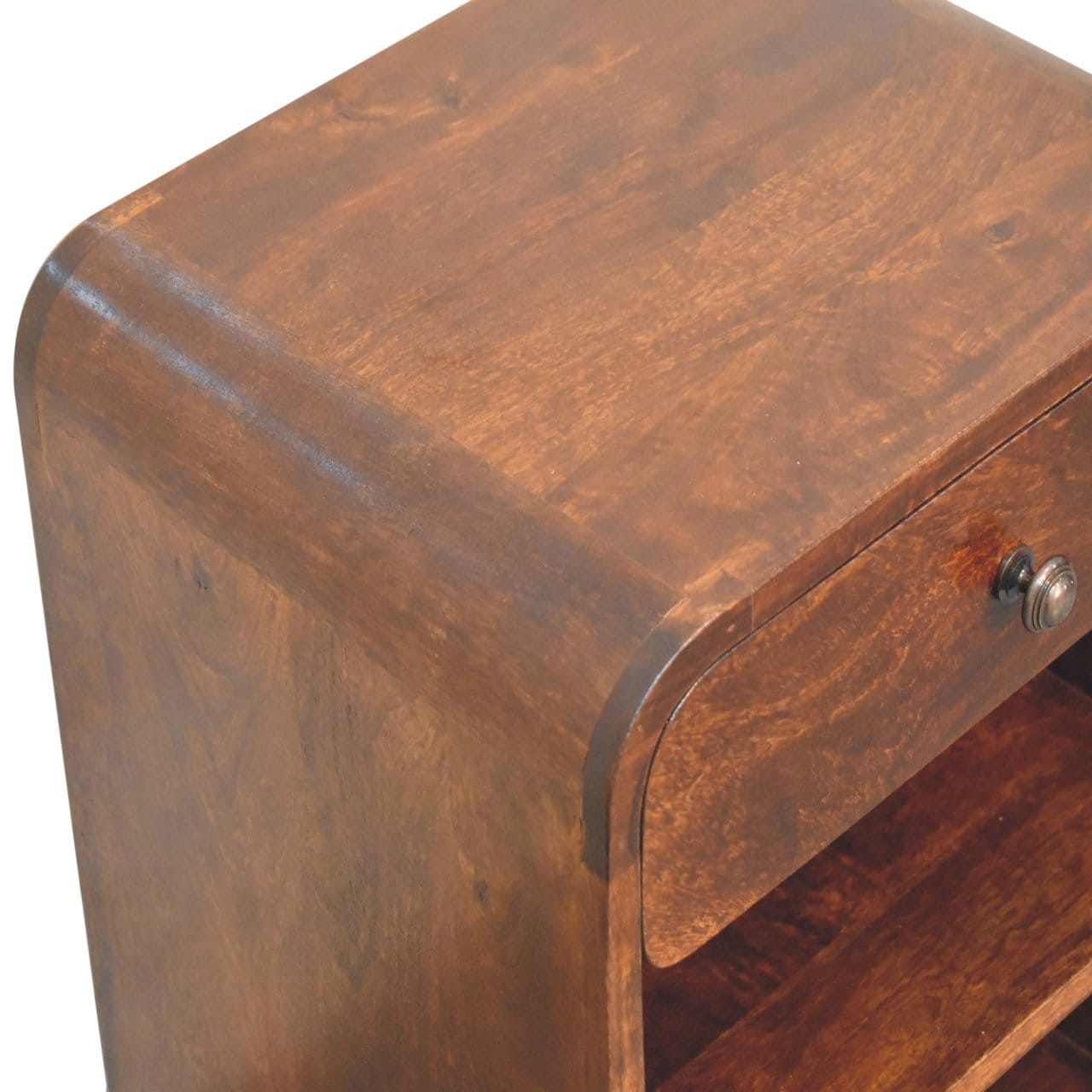 Aspen Open Nightstand - Solid Mango Wood Bedside Table for Bedroom - product view 6 showing handcrafted solid mango wood...