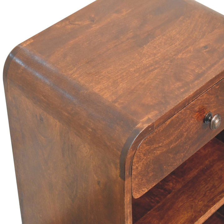 Aspen Open Nightstand - Solid Mango Wood Bedside Table for Bedroom - product view 6 showing handcrafted solid mango wood...