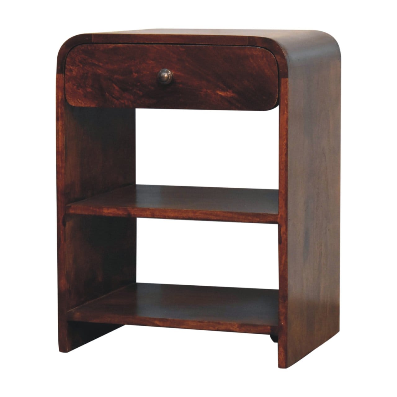 Aspen Open Nightstand - Solid Mango Wood Bedside Table for Bedroom - product view 2 showing handcrafted solid mango wood...