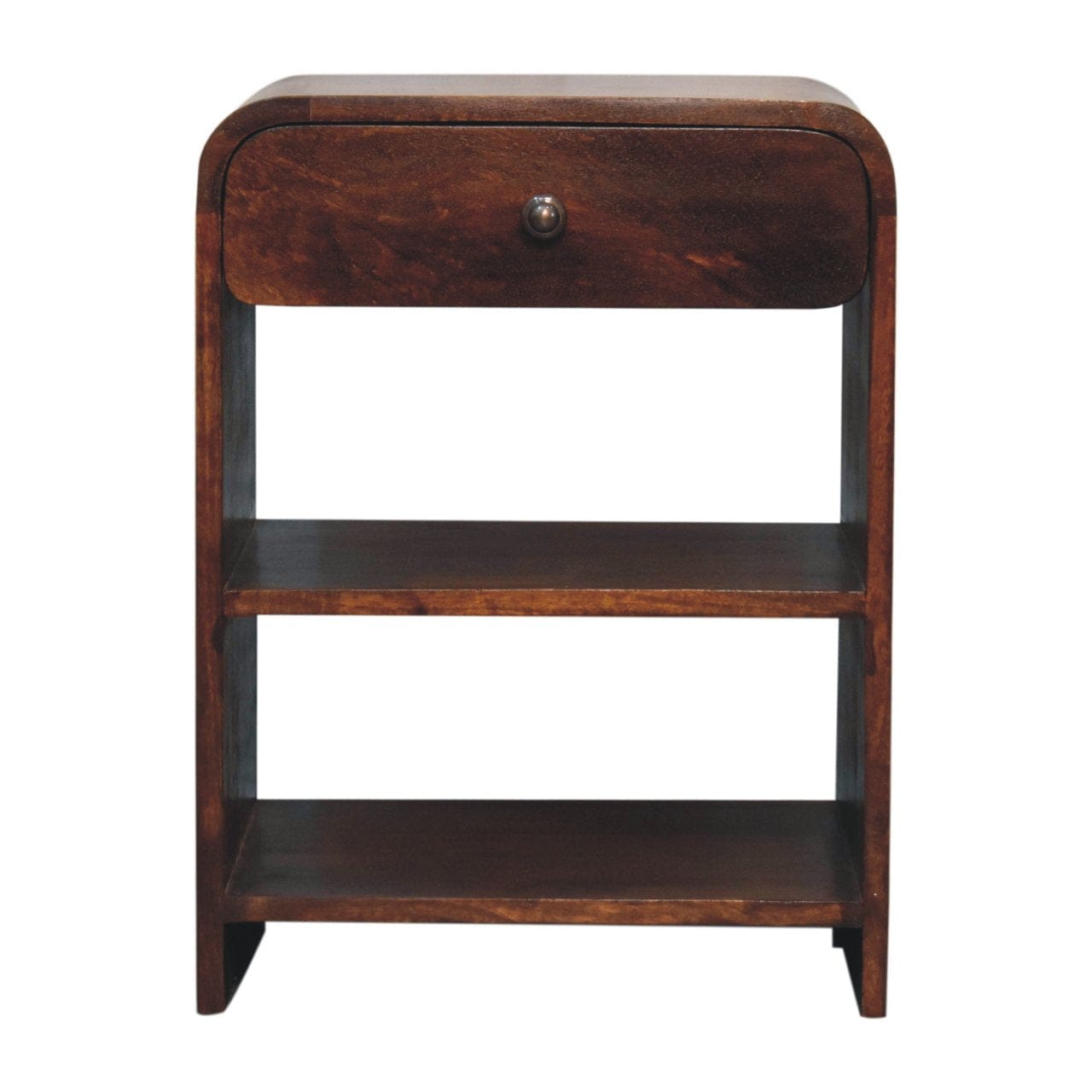 Aspen Open Nightstand - Solid Mango Wood Bedside Table for Bedroom - product view 3 showing handcrafted solid mango wood...