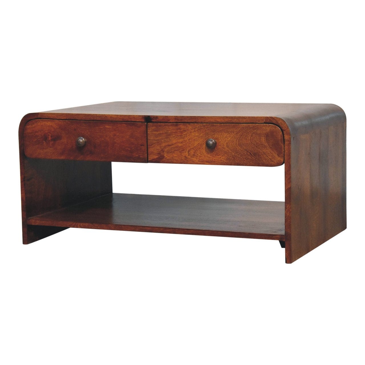 Aspen Slim Coffee Table - Solid Mango Wood Center Table for Living Room - product view 3 showing handcrafted solid mango...