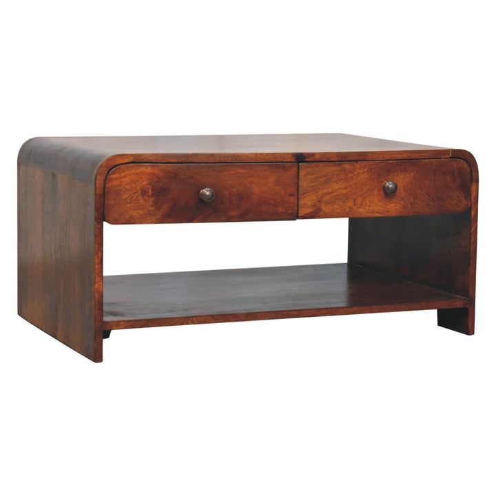 Aspen Slim Coffee Table - Solid Mango Wood Center Table for Living Room - product view 2 showing handcrafted solid mango...