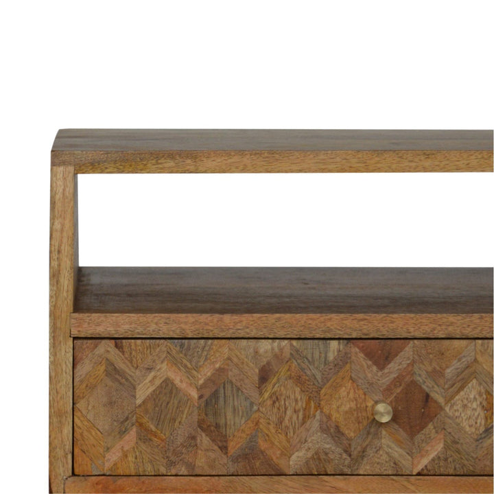 Assorted Oak-ish Open Slot Nightstand - Solid Mango Wood Bedside Table for Bedroom - product view 5 showing handcrafted...