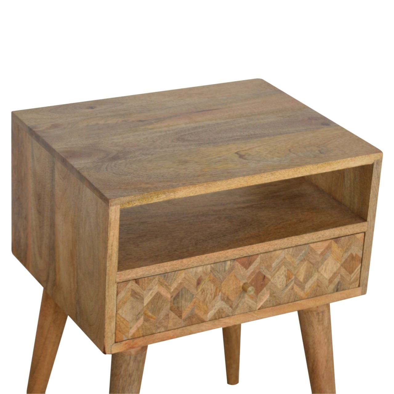 Assorted Oak-ish Open Slot Nightstand - Solid Mango Wood Bedside Table for Bedroom - product view 4 showing handcrafted...