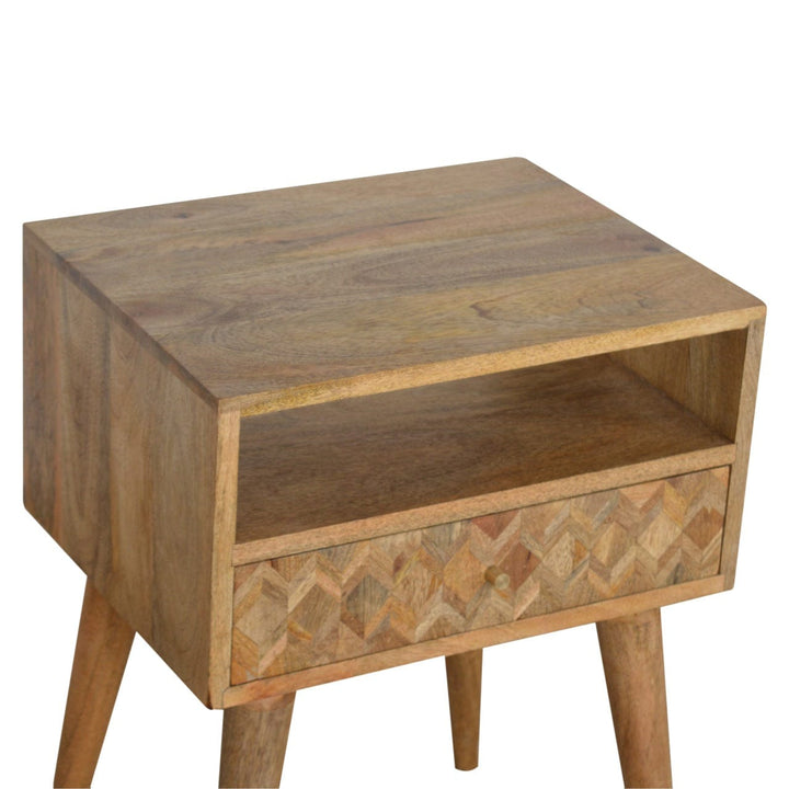 Assorted Oak-ish Open Slot Nightstand - Solid Mango Wood Bedside Table for Bedroom - product view 4 showing handcrafted...