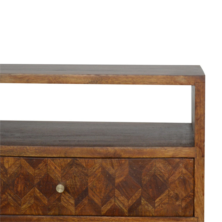 Assorted Open Chestnut Nightstand - Solid Mango Wood Bedside Table for Bedroom - product view 4 showing handcrafted solid...
