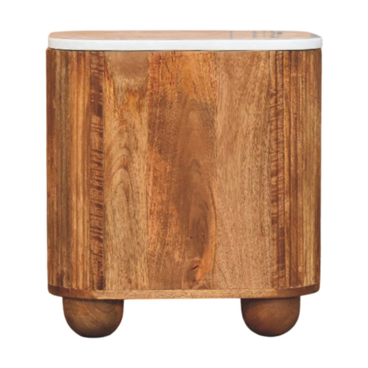 Aurora Marble Top Nightstand - Solid Mango Wood Bedside Table for Bedroom - product view 9 showing handcrafted solid...