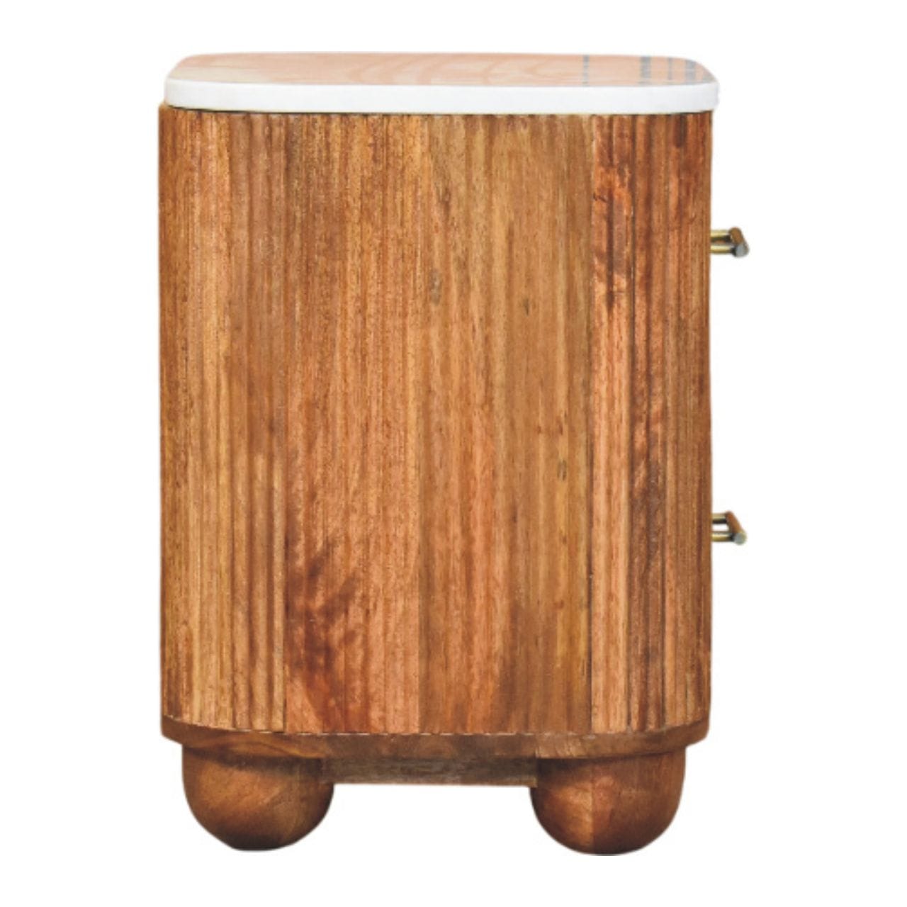 Aurora Marble Top Nightstand - Solid Mango Wood Bedside Table for Bedroom - product view 8 showing handcrafted solid...