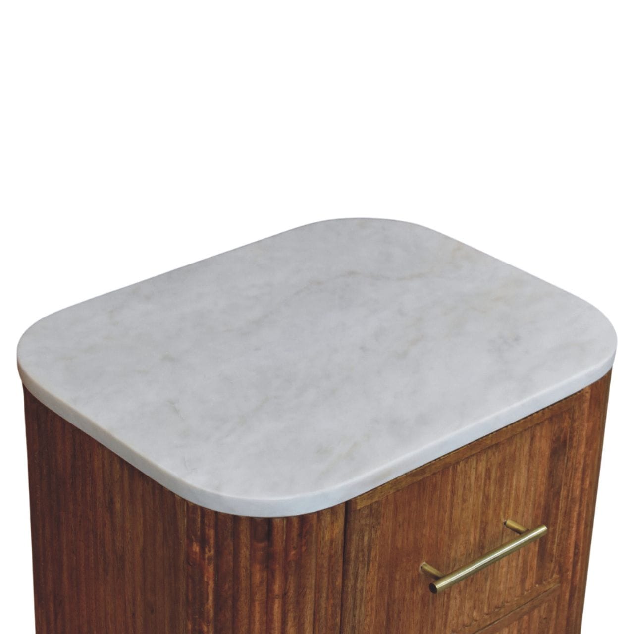 Aurora Marble Top Nightstand - Solid Mango Wood Bedside Table for Bedroom - product view 5 showing handcrafted solid...