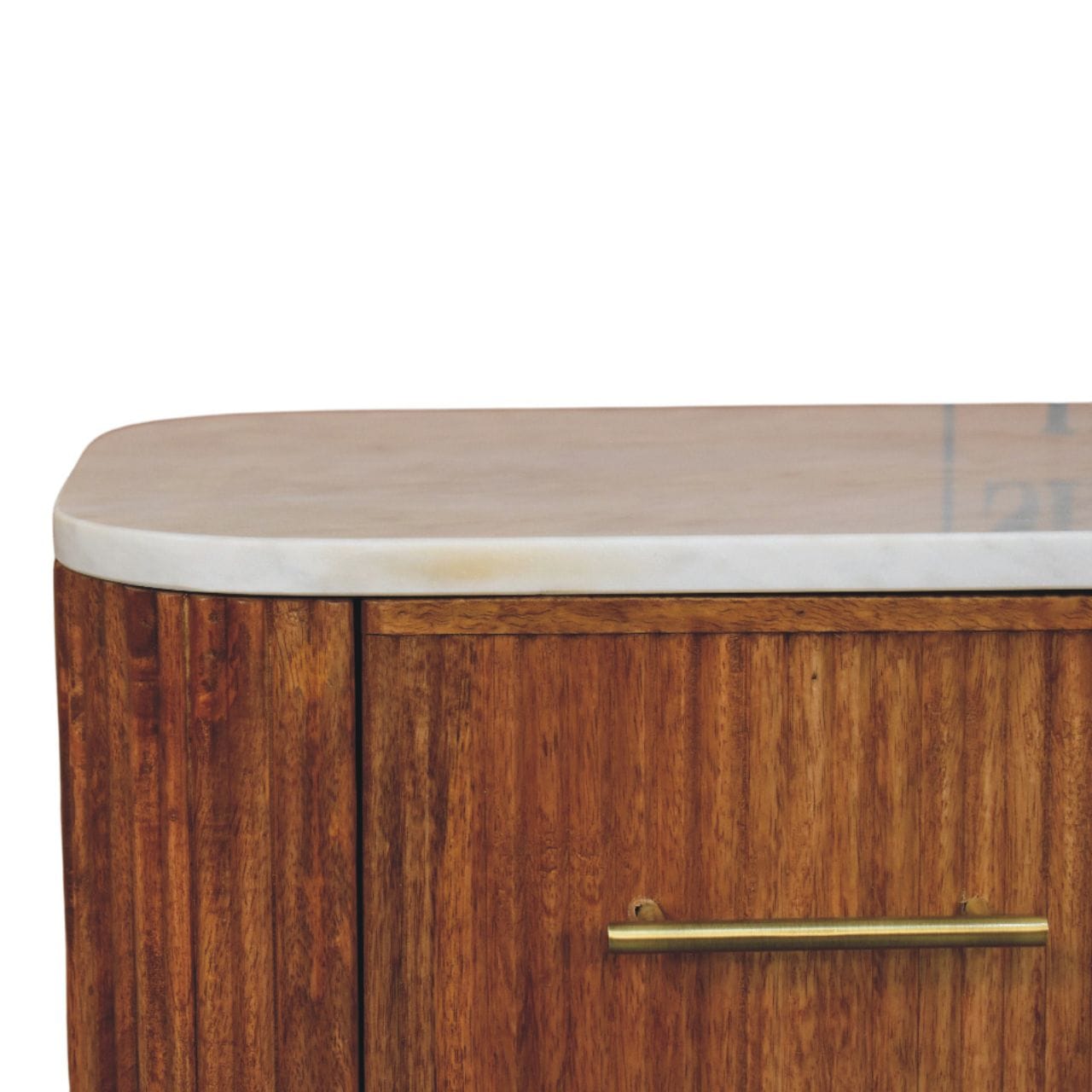 Aurora Marble Top Nightstand - Solid Mango Wood Bedside Table for Bedroom - product view 4 showing handcrafted solid...