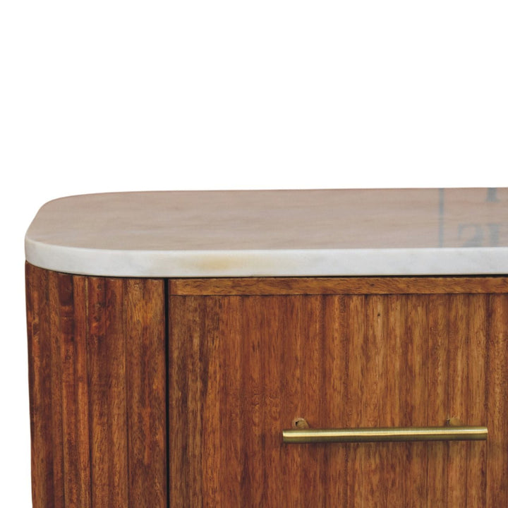 Aurora Marble Top Nightstand - Solid Mango Wood Bedside Table for Bedroom - product view 4 showing handcrafted solid...