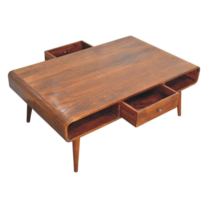 Avora 2 Drawer Chestnut Coffee Table - Solid Mango Wood Center Table for Living Room - product view 8 showing handcrafted...