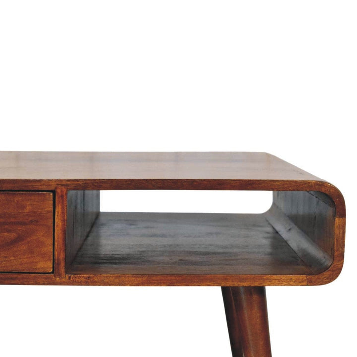Avora 2 Drawer Chestnut Coffee Table - Solid Mango Wood Center Table for Living Room - product view 4 showing handcrafted...
