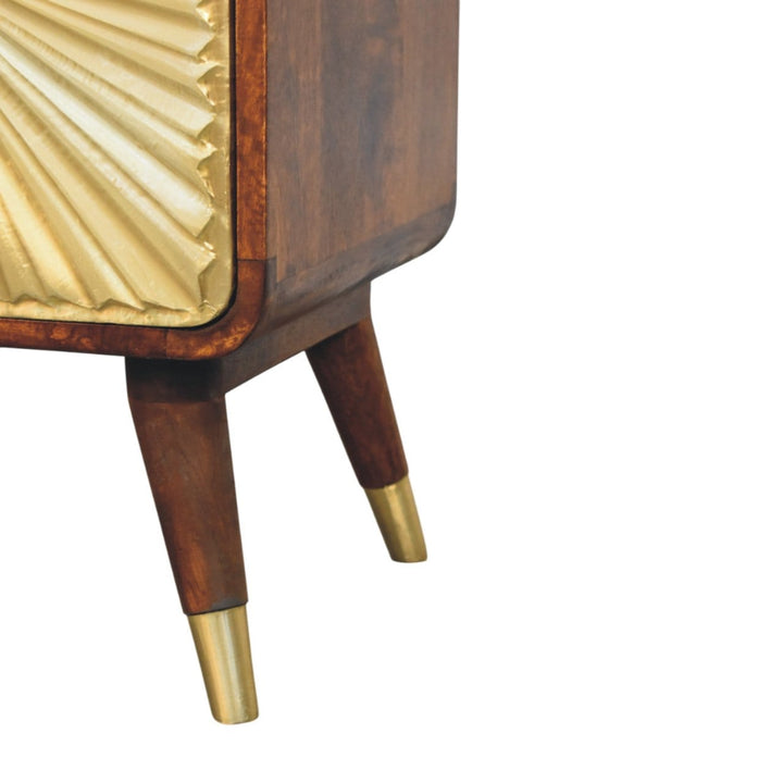 Avora Brass Embossed 2 Drawer Chestnut Nightstand - Solid Mango Wood Bedside Table for Bedroom - product view 7 showing...