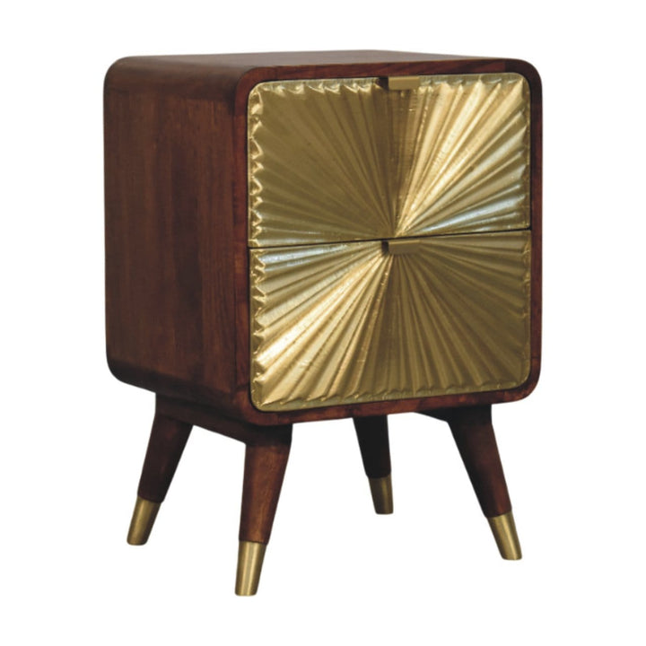 Avora Brass Embossed 2 Drawer Chestnut Nightstand - Solid Mango Wood Bedside Table for Bedroom - product view 2 showing...