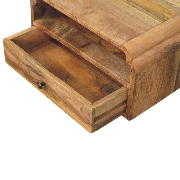Avora Floating Nightstand - Solid Mango Wood Bedside Table for Bedroom - product view 7 showing handcrafted solid mango...