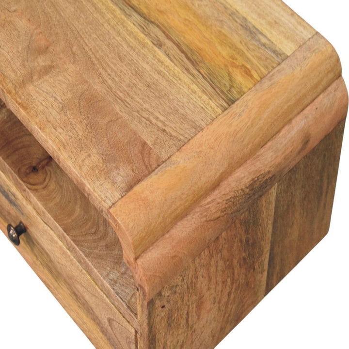 Avora Floating Nightstand - Solid Mango Wood Bedside Table for Bedroom - product view 6 showing handcrafted solid mango...