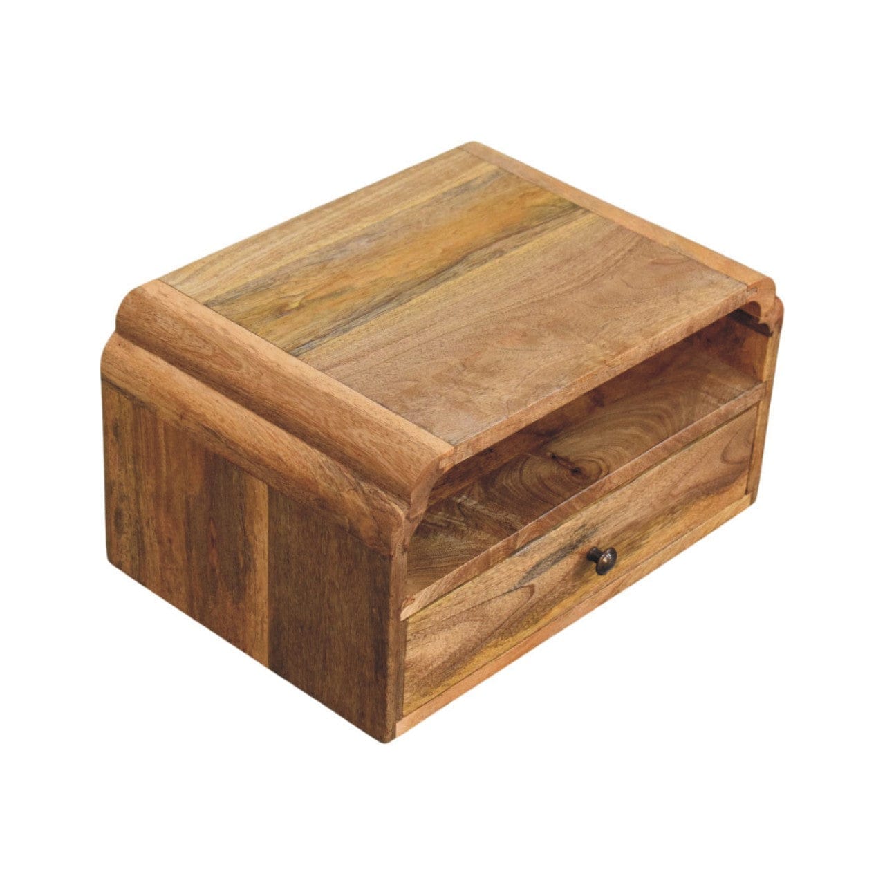 Avora Floating Nightstand - Solid Mango Wood Bedside Table for Bedroom - product view 5 showing handcrafted solid mango...