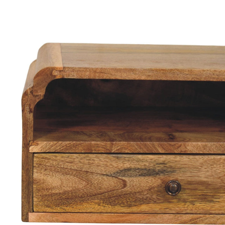 Avora Floating Nightstand - Solid Mango Wood Bedside Table for Bedroom - product view 4 showing handcrafted solid mango...
