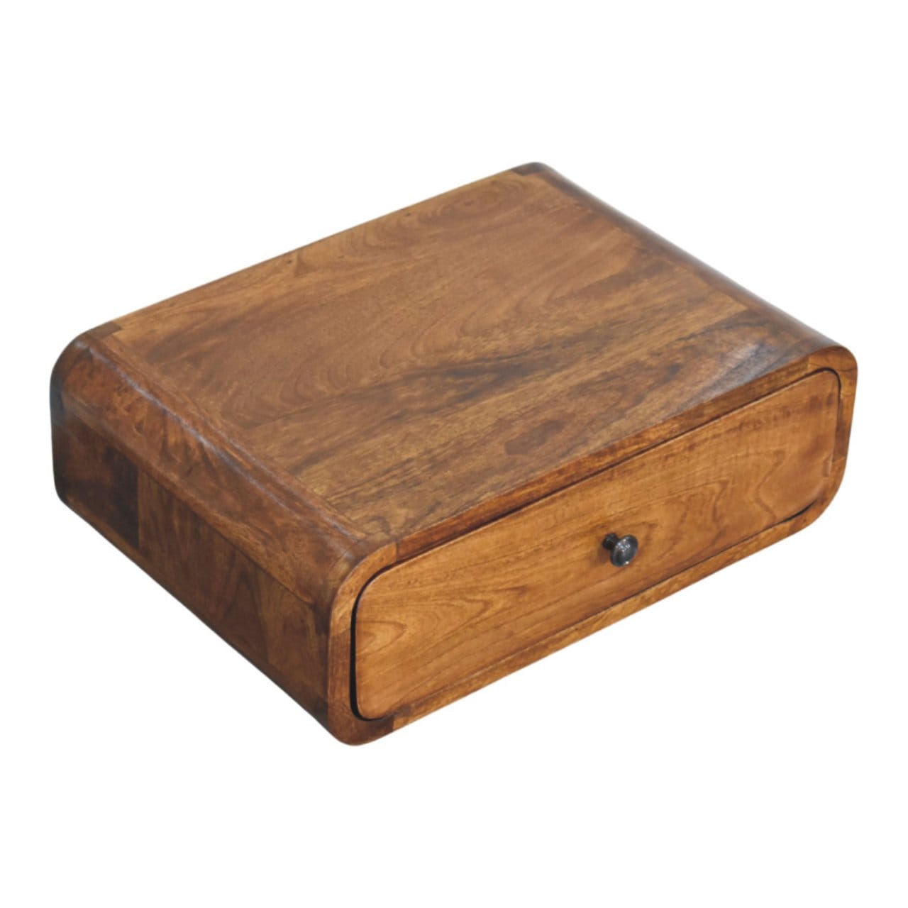 Avora Wall-Mounted Chestnut 1 Drawer Nightstand - Solid Mango Wood Bedside Table for Bedroom - product view 5 showing...
