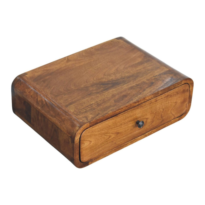 Avora Wall-Mounted Chestnut 1 Drawer Nightstand - Solid Mango Wood Bedside Table for Bedroom - product view 5 showing...