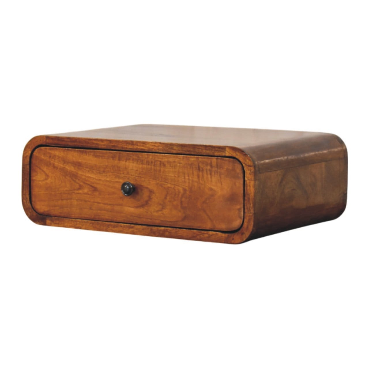 Avora Wall-Mounted Chestnut 1 Drawer Nightstand - Solid Mango Wood Bedside Table for Bedroom - product view 3 showing...