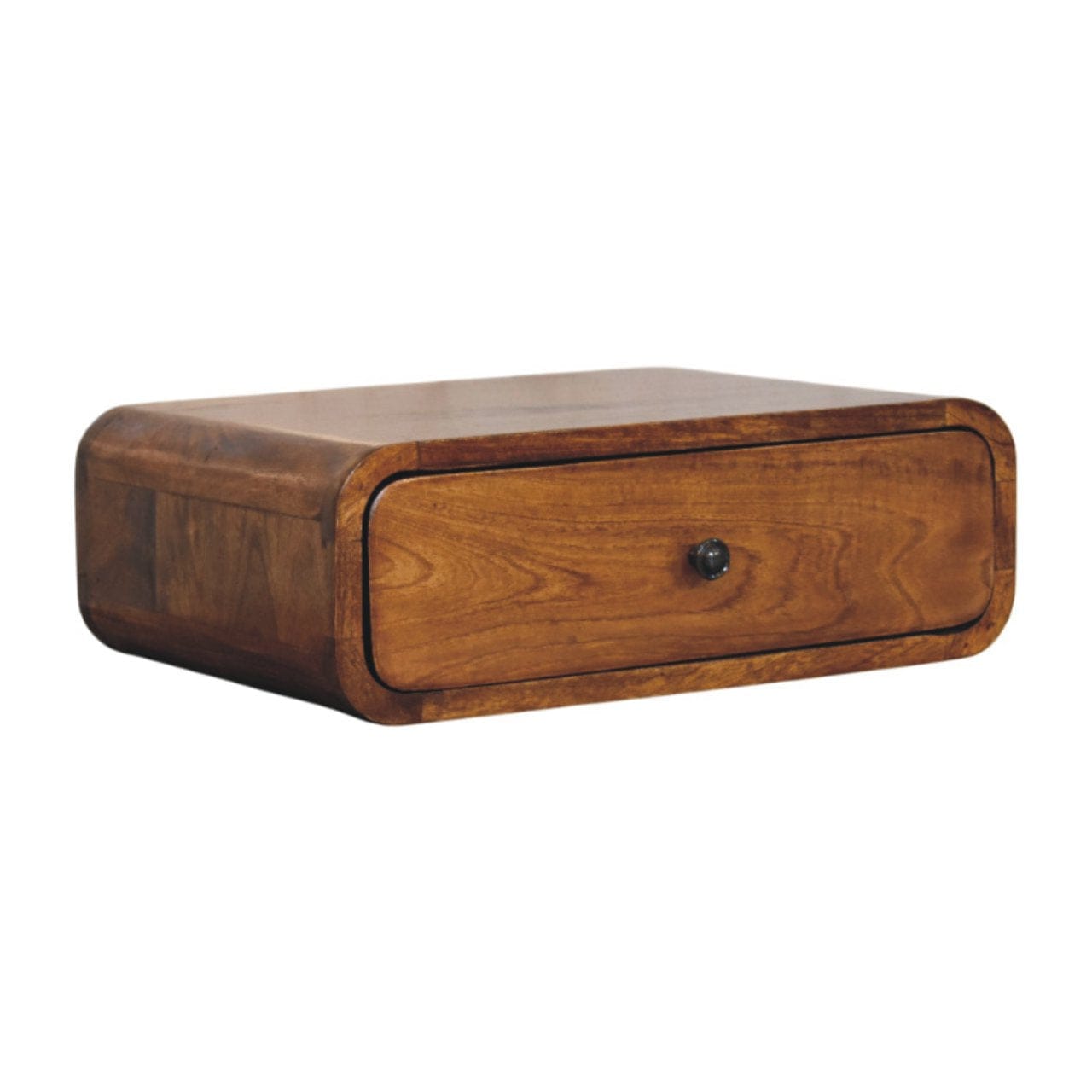 Avora Wall-Mounted Chestnut 1 Drawer Nightstand - Solid Mango Wood Bedside Table for Bedroom - product view 2 showing...
