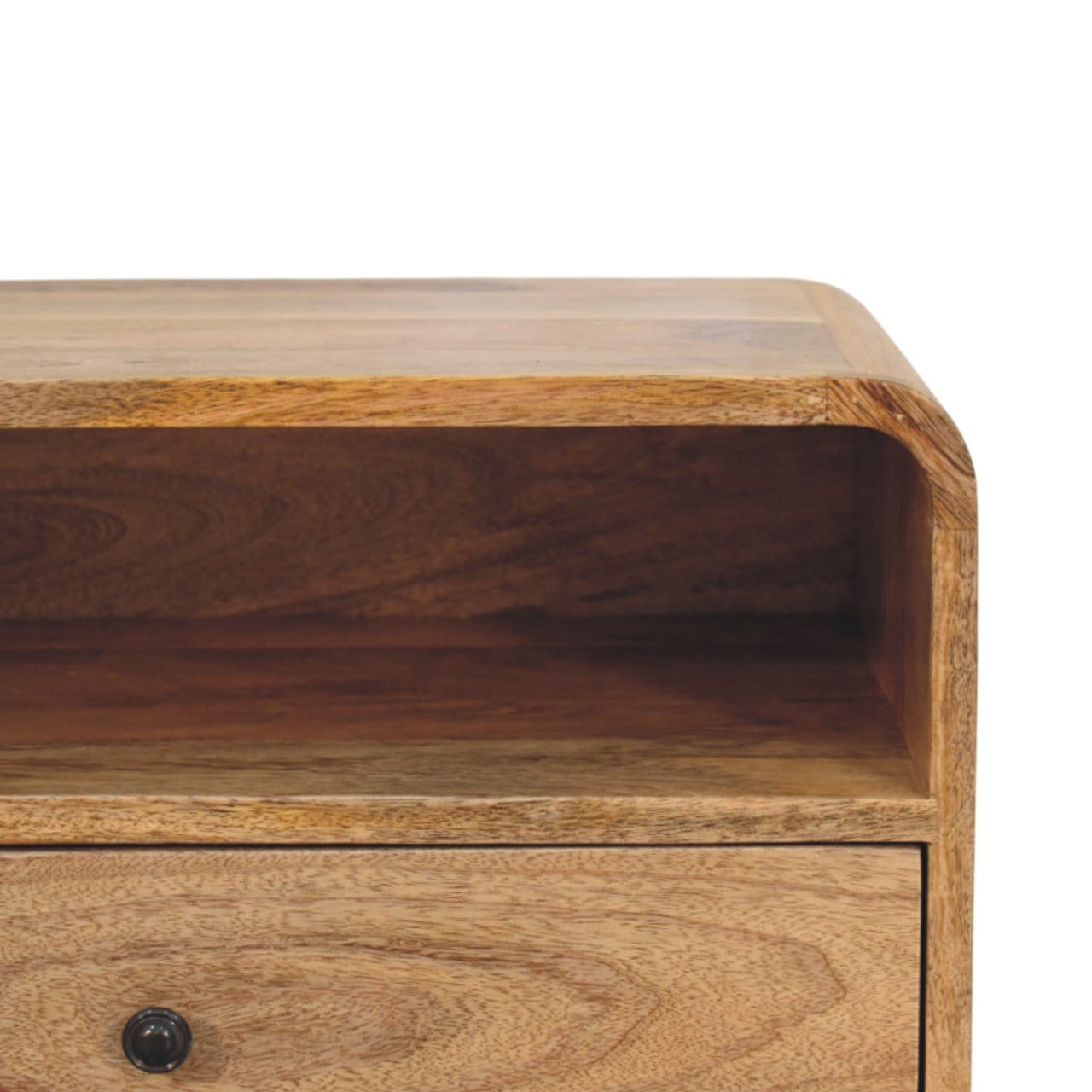 Avora Wall-Mounted Oak-ish Nightstand - Solid Mango Wood Bedside Table for Bedroom - product view 3 showing handcrafted...