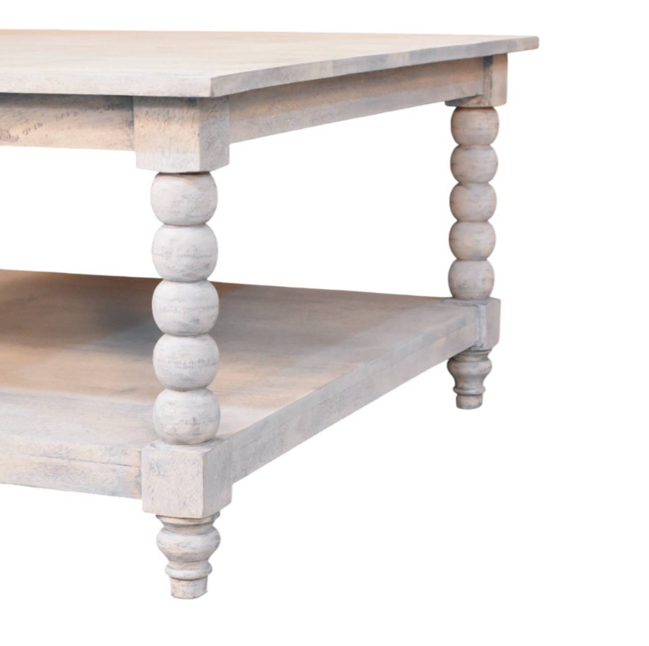Barclay Acid Wash Coffee Table - Solid Mango Wood Center Table for Living Room - product view 9 showing handcrafted solid...