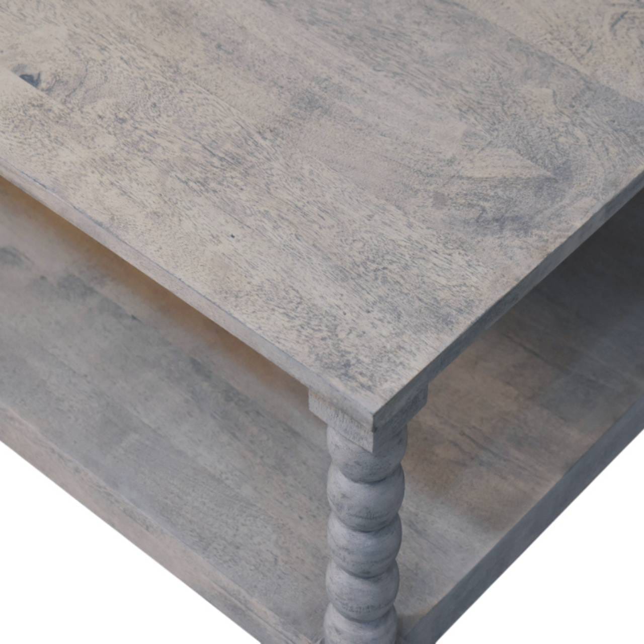 Barclay Acid Wash Coffee Table - Solid Mango Wood Center Table for Living Room - product view 8 showing handcrafted solid...