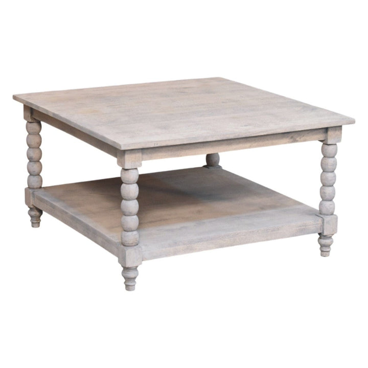 Barclay Acid Wash Coffee Table - Solid Mango Wood Center Table for Living Room - product view 5 showing handcrafted solid...